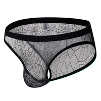 mens sexy underwear low waist ultra thin briefs transparent breathable spider mesh mens u convex bag sexy briefs underpants
