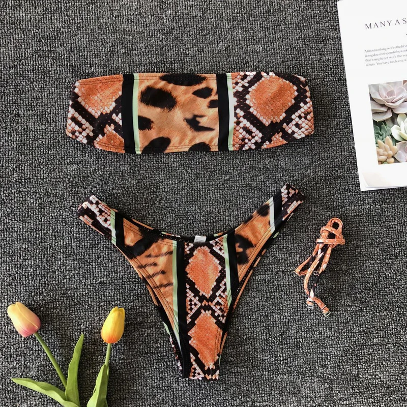 Colysmo новинка сексуальный раздельный бикини со змеиным принтом зеленый хаки пуш