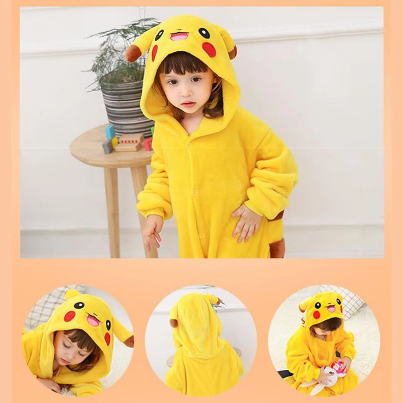 Детские пижамы с покемоном Пикачу фланелевые цельнокроеные для мальчиков и