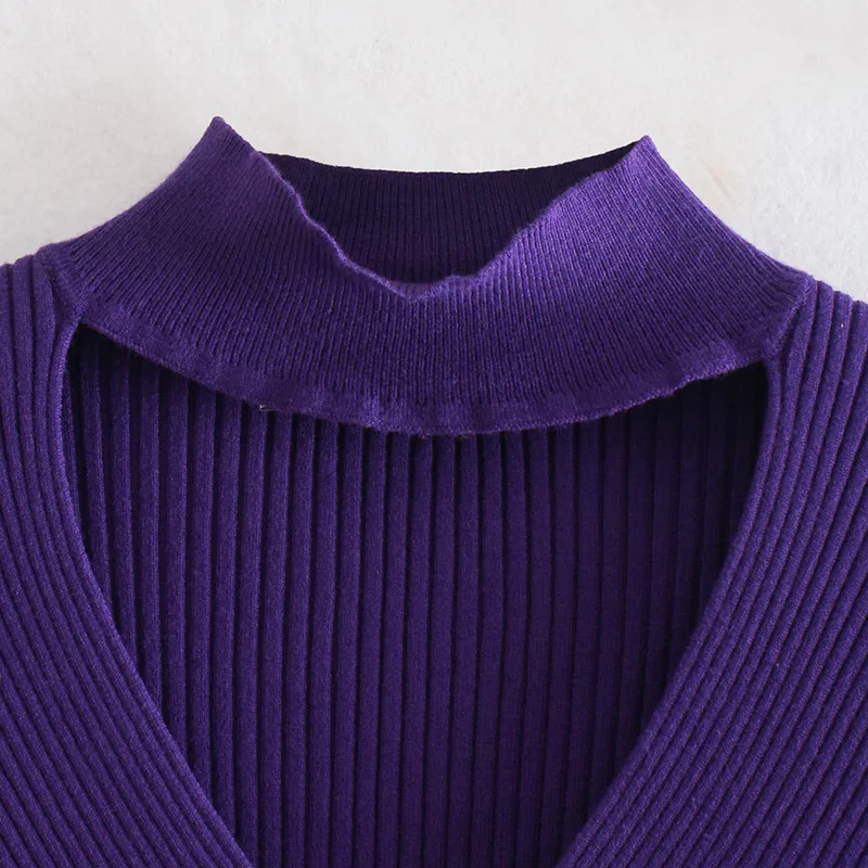 Женский короткий вязаный свитер ZA зеленый пуловер с вырезами длинным рукавом