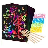 50 piece a4 rainbow magic scratch paper craft kit for kids black scratch off art crafts notes boards sheet