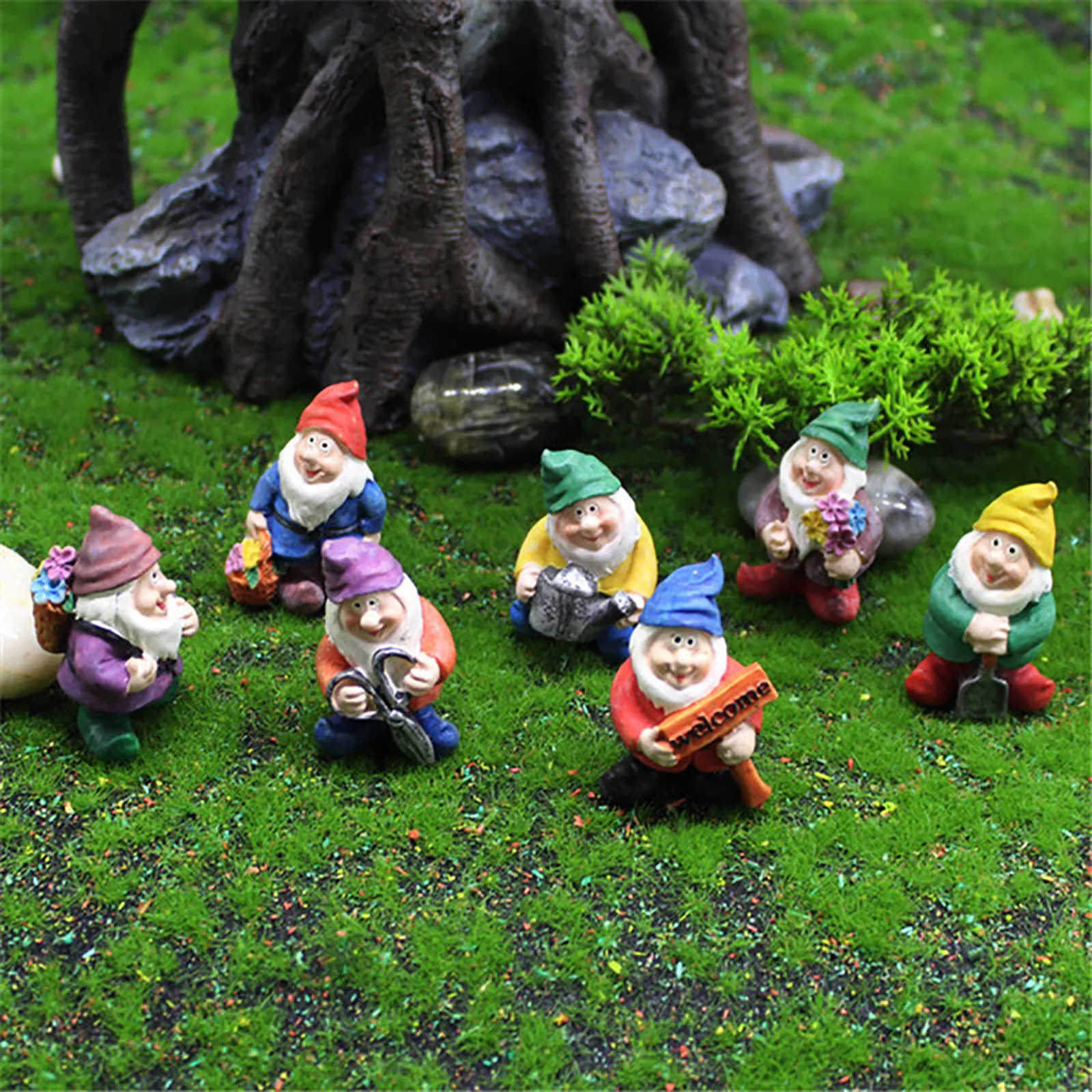 

Fairy Come Mini Garden Gnome Figurines Miniature Dwarf Figurine Statue Resin Crafts Display Mold Micro Landscape Gardening Decor