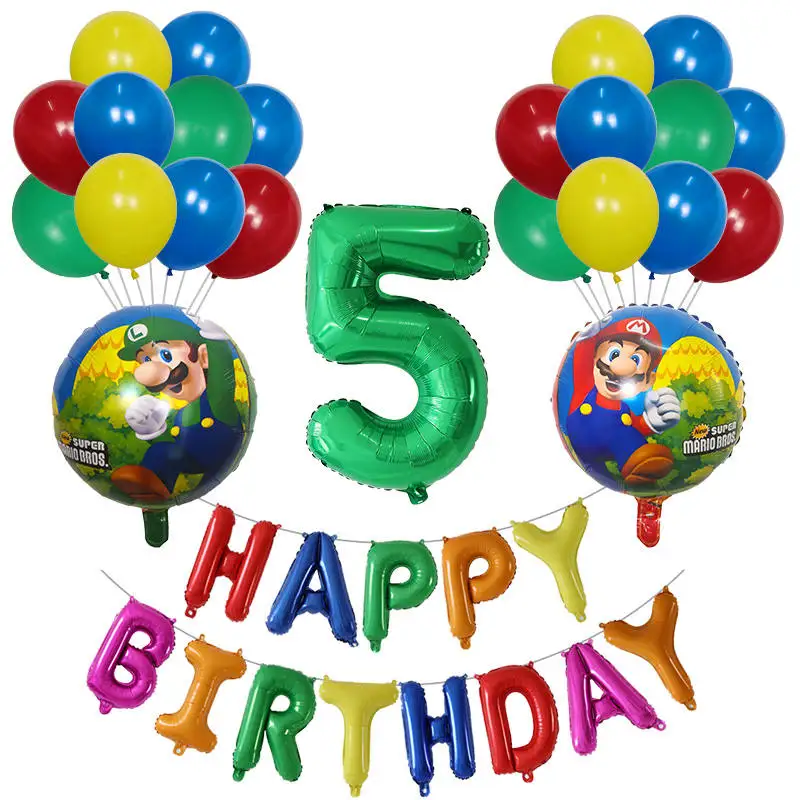 

24pcs Super Mario Balloons 30 inch Number Balloons Boy Girl Birthday Party Mario Luigi Bros Mylar Blue Red Balloon Set Decor