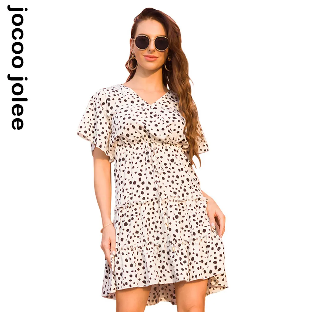 

Chiffon Printed Female Mini Dress Lace Up A-Line Floral V-Neck Women Short Sleeve French Elegant Summer Casual Loose Dresses