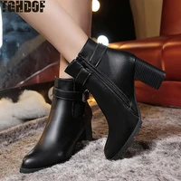 leather ankle boots womens pointed toe womens high heel boots tghdof boots plus size womens boots34 42
