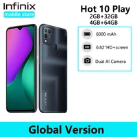 global version infinix hot 10 play 4gb 64gb smartphone 6000mah battery 6 82 hd display helio g25 13mp ai dual rear camera