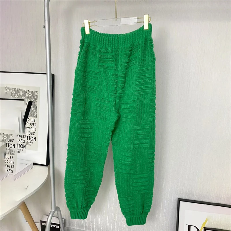 

Новинка Осень-зима 2021, зеленые широкие брюки с разрезом, женские модные вельветовые Прямые повседневные спортивные длинные брюки с высокой ...