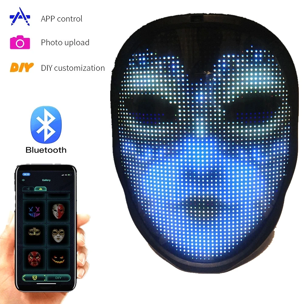 Cartoon Children Led Luminous Mask App Control Mode Animation Text Lights Up Holiday Party Costume Props Christmas Decor | Дом и сад