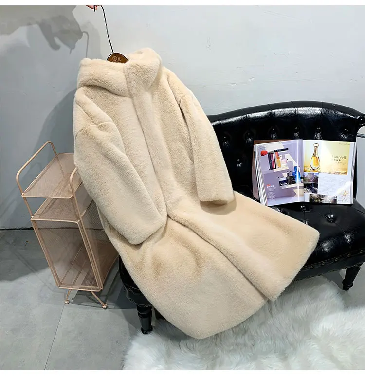 

Luzuzi 2020 Autumn winter new women fur coat high quality imitation mink fur thicken long hooded plus size plush fur coat female