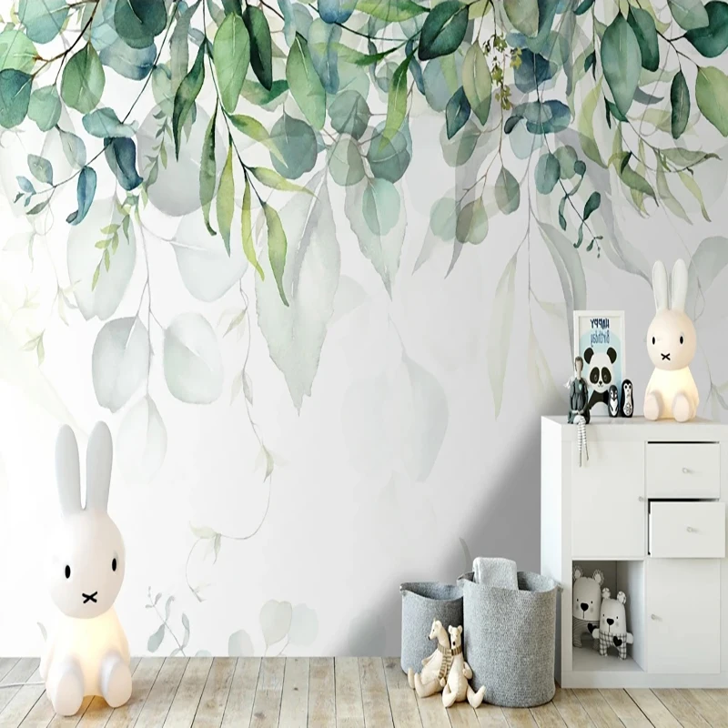 

Custom Watercolor Ins Small Fresh Leaves Vines Wallpaper Bedroom Background Wall Home Decor Mural Waterproof Poster 3D Painting