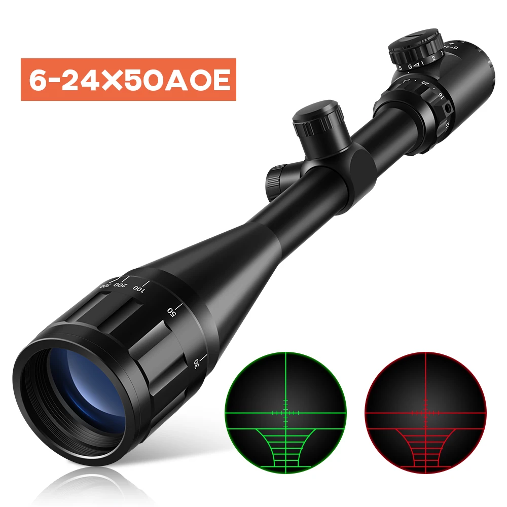 6 24x50 AOE Riflescope Регулируемый зеленый красный точечный охотничий светильник Оптика