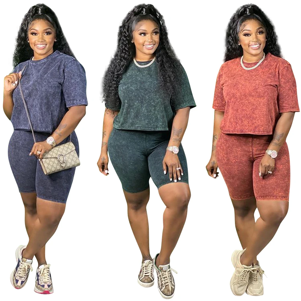 

Q21y861 European and American women's round neck Casual Short Sleeve pants two piece set available from stock