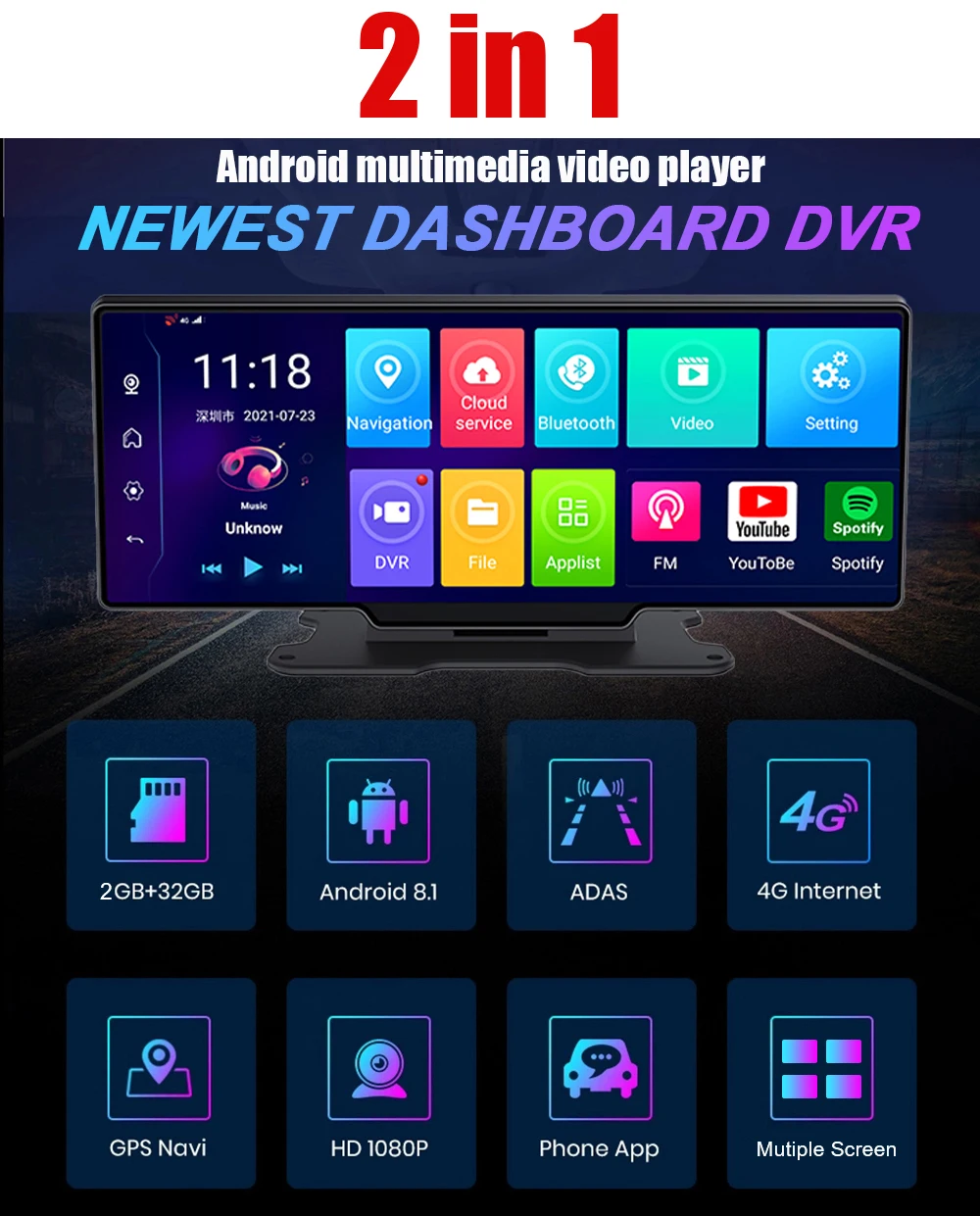 Автомобильный видеорегистратор 2022 дюйма Android 10 26 GPS WiFi 1080P FHD 4G | Автомобили и