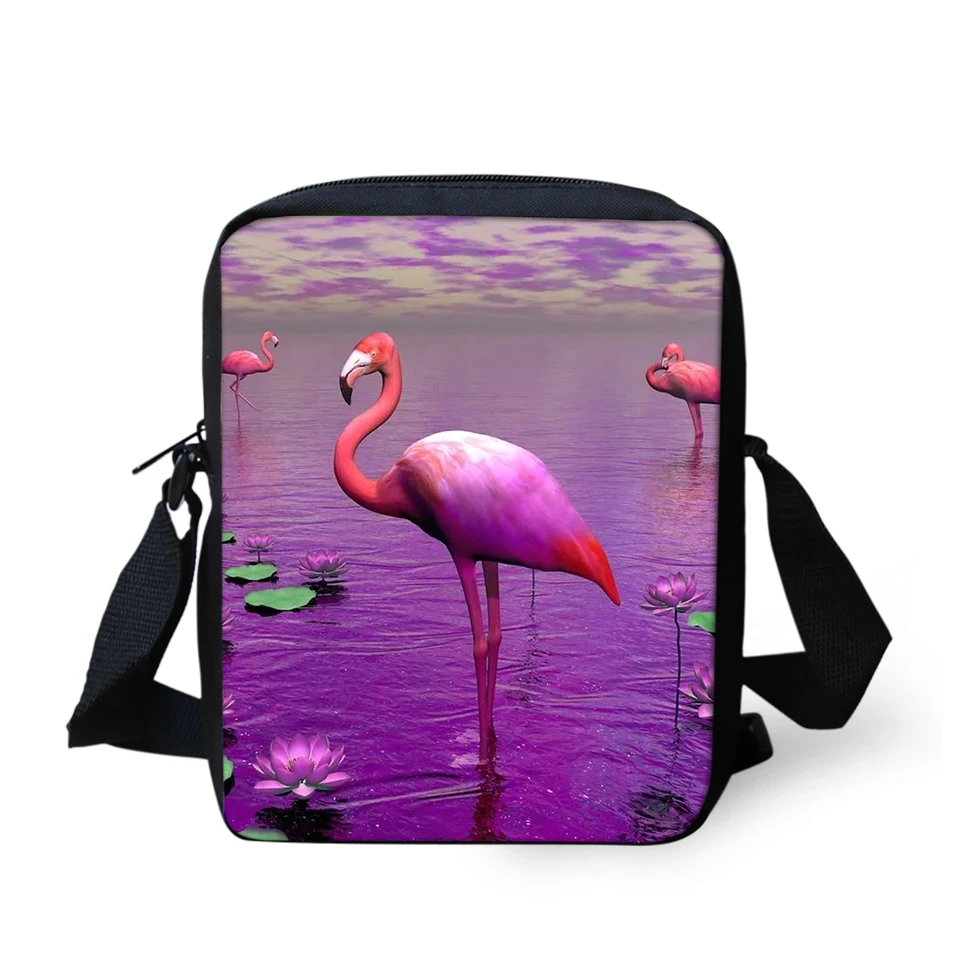 

Fashion Women's Messenger Bags Flower Flamingos Pattern Kids Shoulder Bags Kawaii Animal Painting Girls Mini Flaps Bags