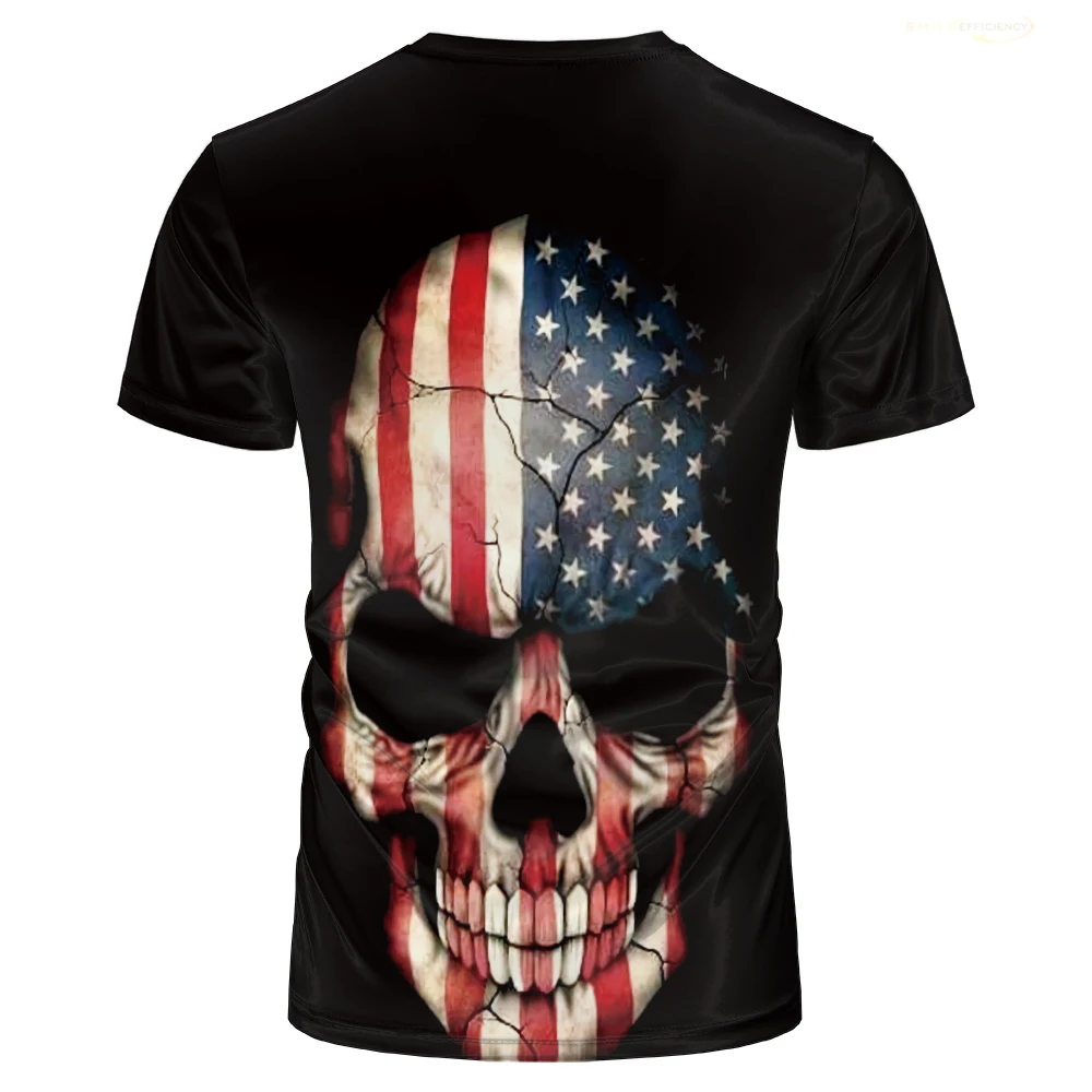 

Alternative Ultra-Thin Breathable Skull USA National Flag PrintingT Shirt Street Gothic Harajuku Personality Oversized T-Shirts
