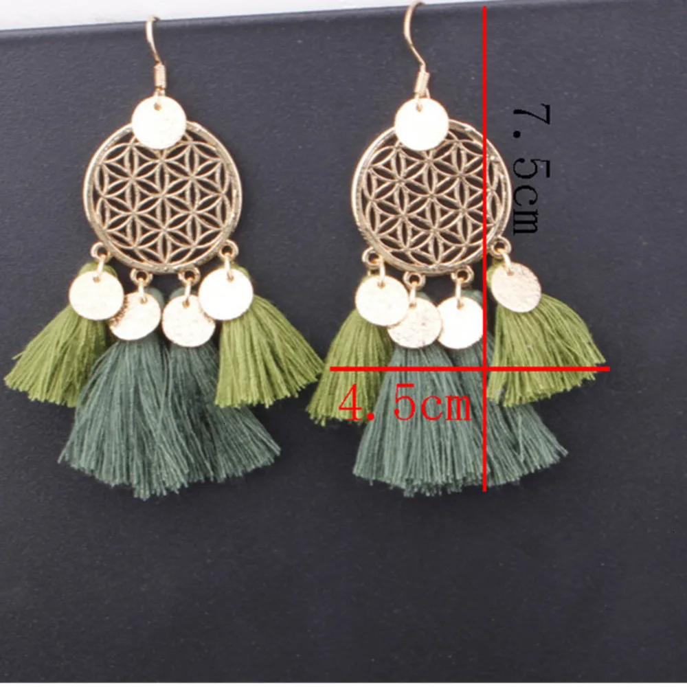 Женские винтажные серьги подвески Boho этнические круглые висячие с бахромой