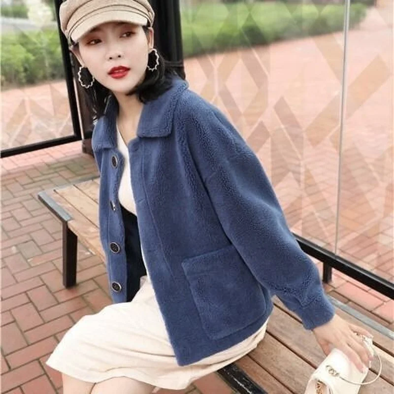 Women 2022 Autumn Winter New Real Sheep Shearling Fur Coats Female Natural Wool Fur Outwear Lamb Fur Jackets Abrigo Mujer X92