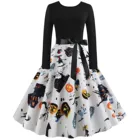 Женское платье с длинным рукавом, винтажное платье принцессы средней длины с принтом тыквы для Хэллоуина, костюм для фестиваля, вечеринки, платье в стиле 50-х годов