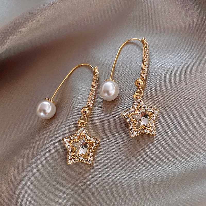 

2021 New Trendy Moon Dangle Earrings For Women Temperament Pearl Cherry Cat Rhinestone Pendant Earring Girl Party Jewelry Gift