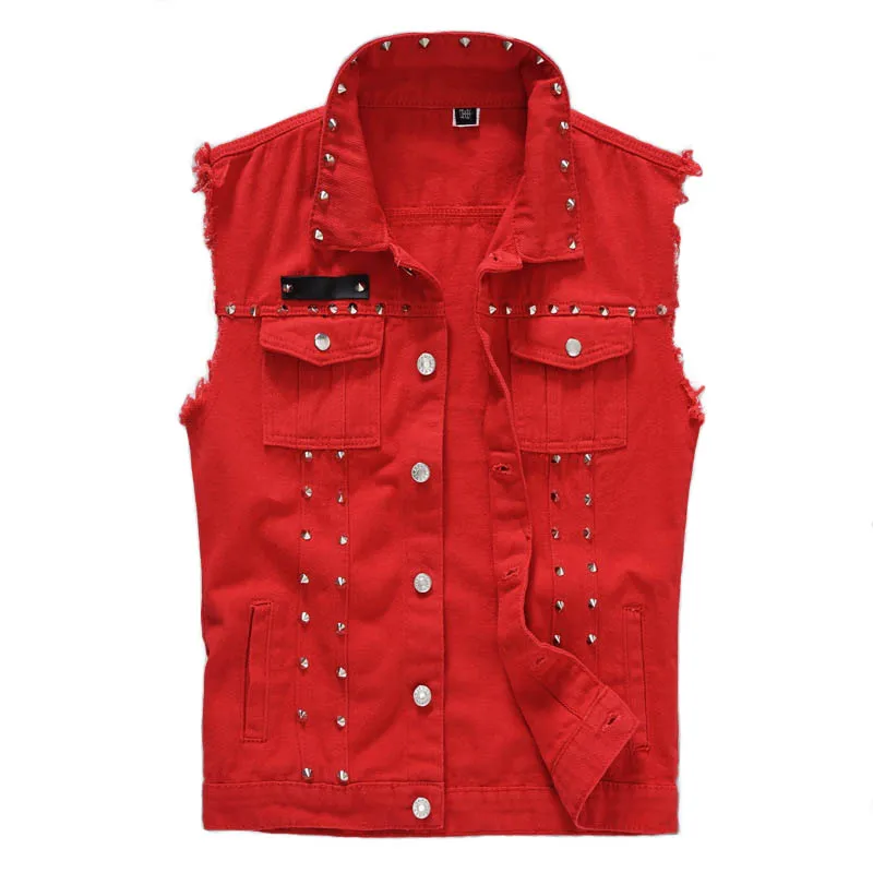Mcikkny Men's Punk Denim Vest Fashion Rivet Jeans Waistcoats Male Sleeves Jackets Size M-5XL | Мужская одежда
