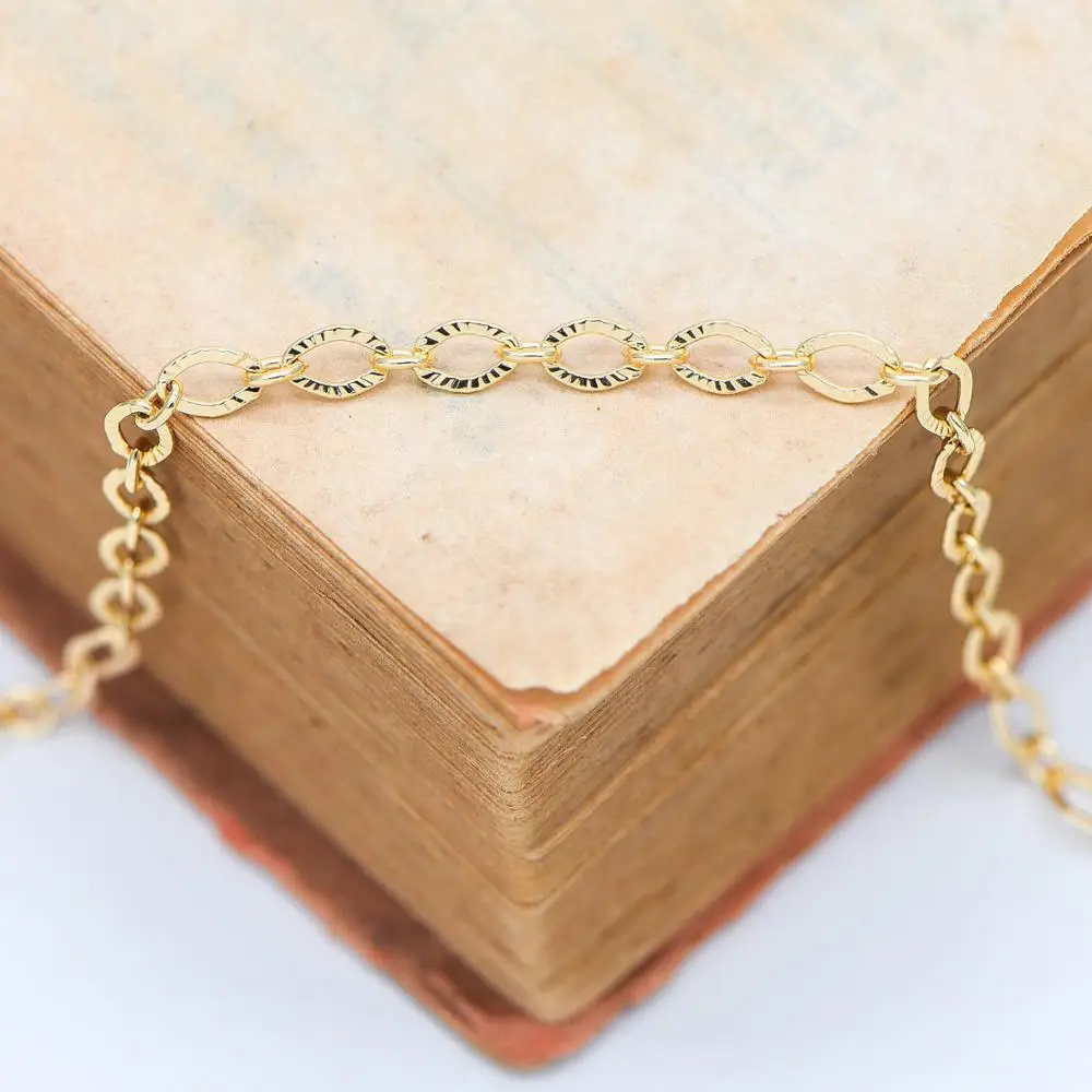 Плоские Овальные Кабельные цепи 4/4 4 мм позолоченные 18 карат на латуни ювелирные