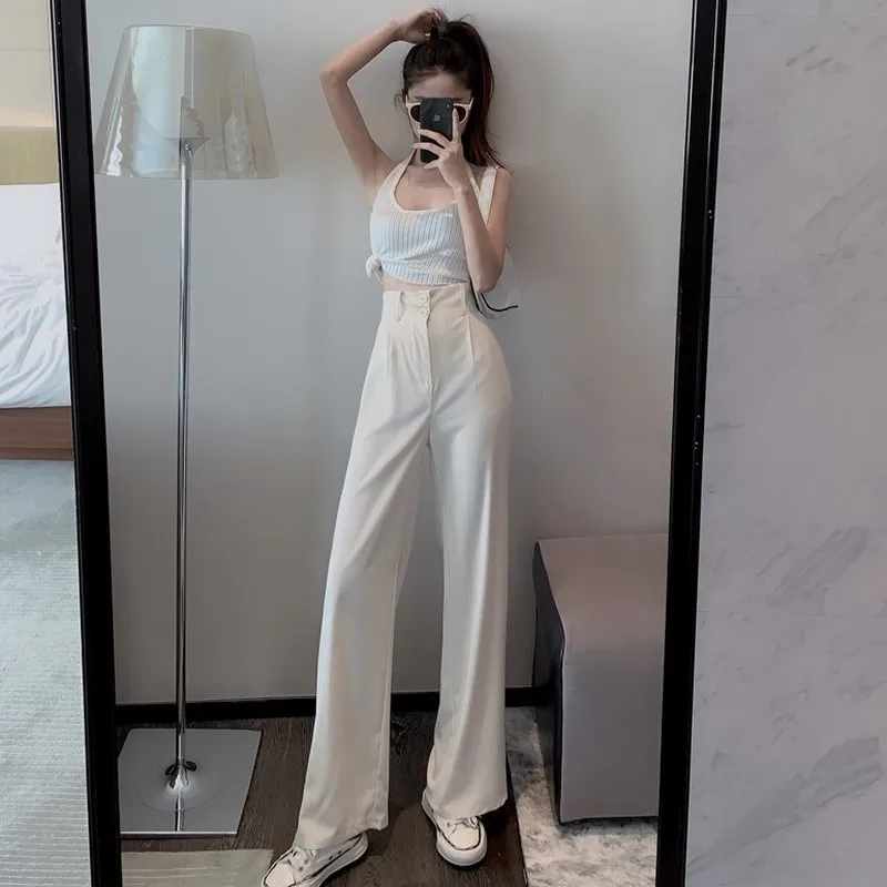 

2020 New Womens Casual Pants Loose Style Suit Pants High Waist Chic Office Ladies Pants Trousers Female Pants