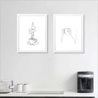 Кофейная чашка абстрактная линия рисунок Художественная печать черный белый минималистичный плакат настенная живопись на холсте для кафе магазина кухни современный декор