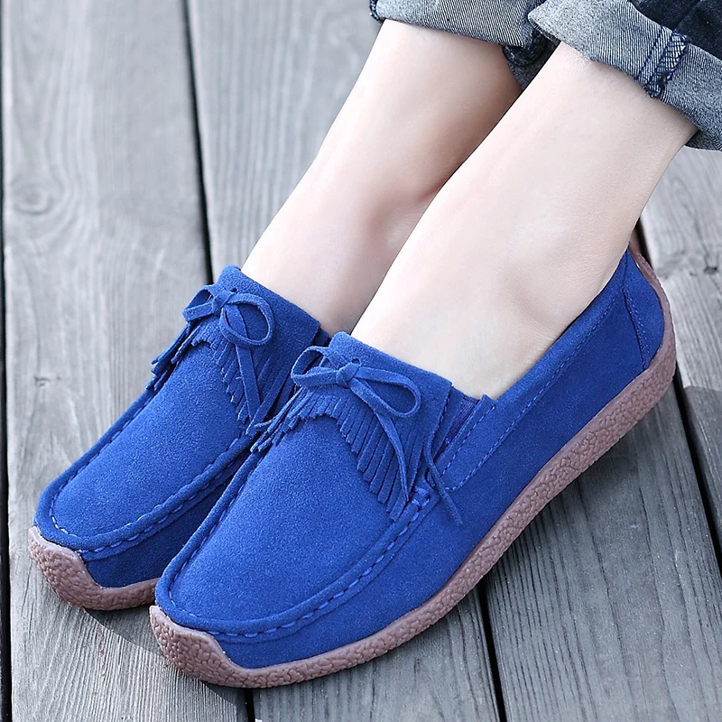 

New Autumn Genuine Suede Leather Shoes Women Flats Tassel Casual Shoes Woman Spring Ladies Shoes zapatos mujer XKD7012