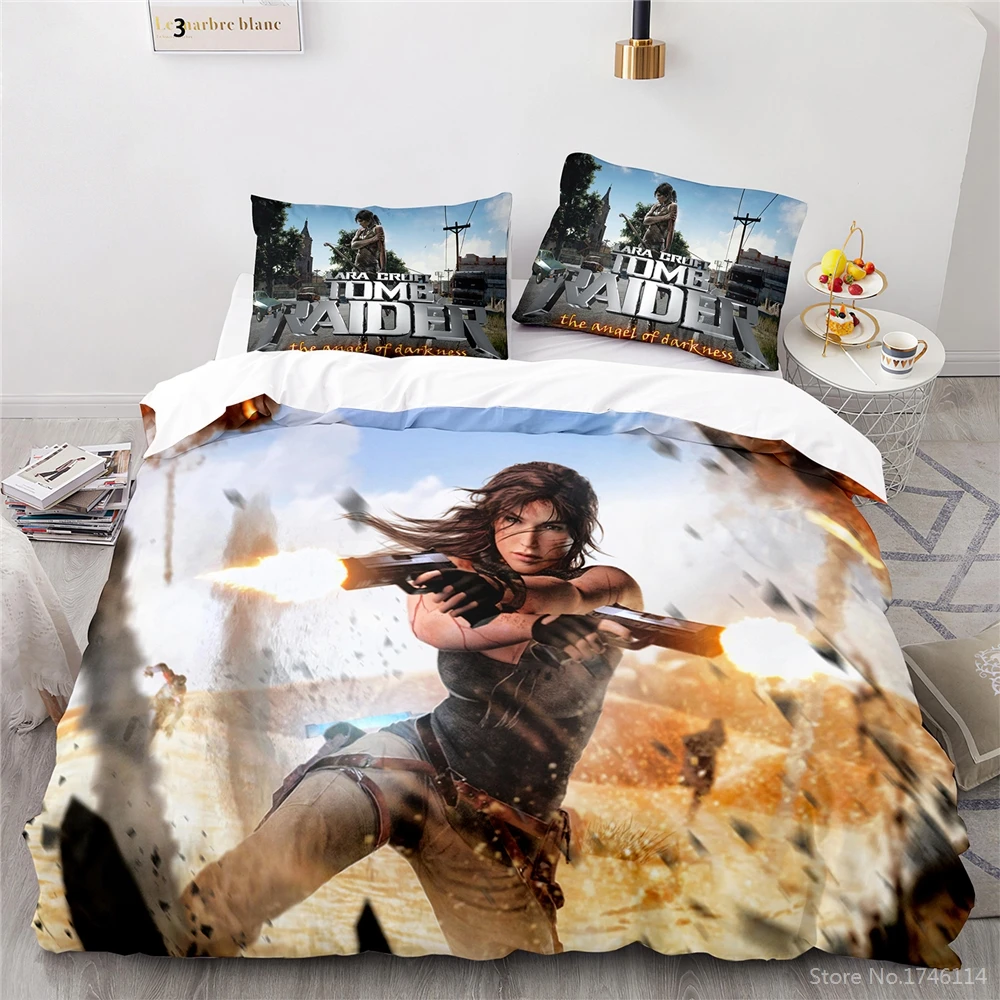 

Tomb Raider Bedding Set Queen King Size 3D Game Cartoon Print Duvet Cover Set Quilt Cover Pillowcase Home Textile for Kids Adult