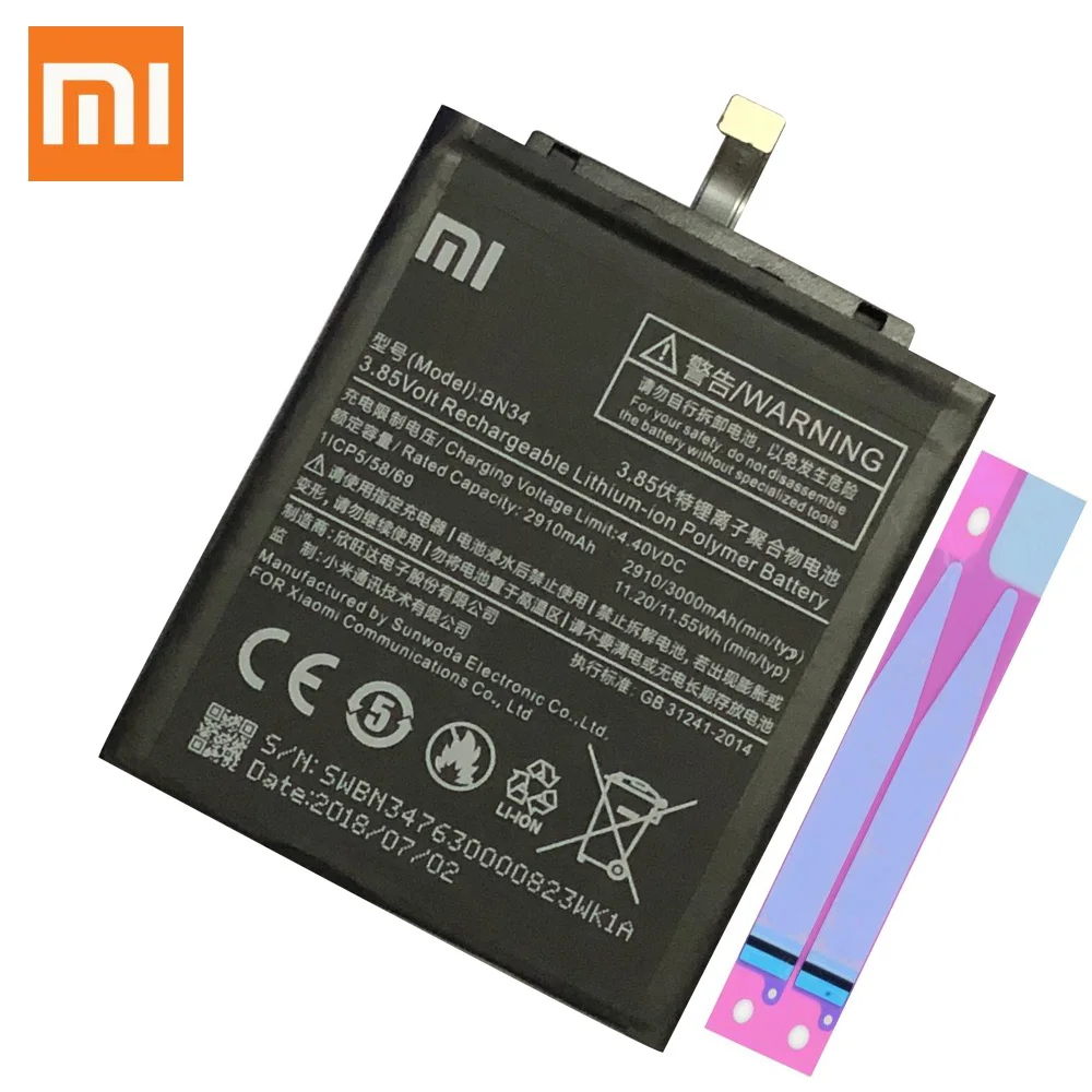 Original Xiaomi Redmi 5A Phone battery For Xiaomi Redmi 5A 5.0" BN34 2910mAh