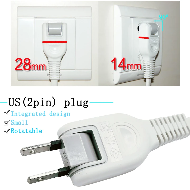 US Японская розетка двухштырьковая Поворотная вилка американский стандарт