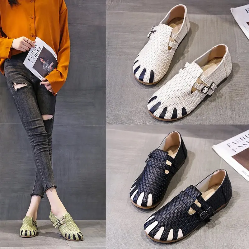 

2020 New Autumn Women's Flat Shoes Fashion Round Toe Slip-on Square-Heel Shoes Comfortable Lightweight Casual Women's Flat Shoes