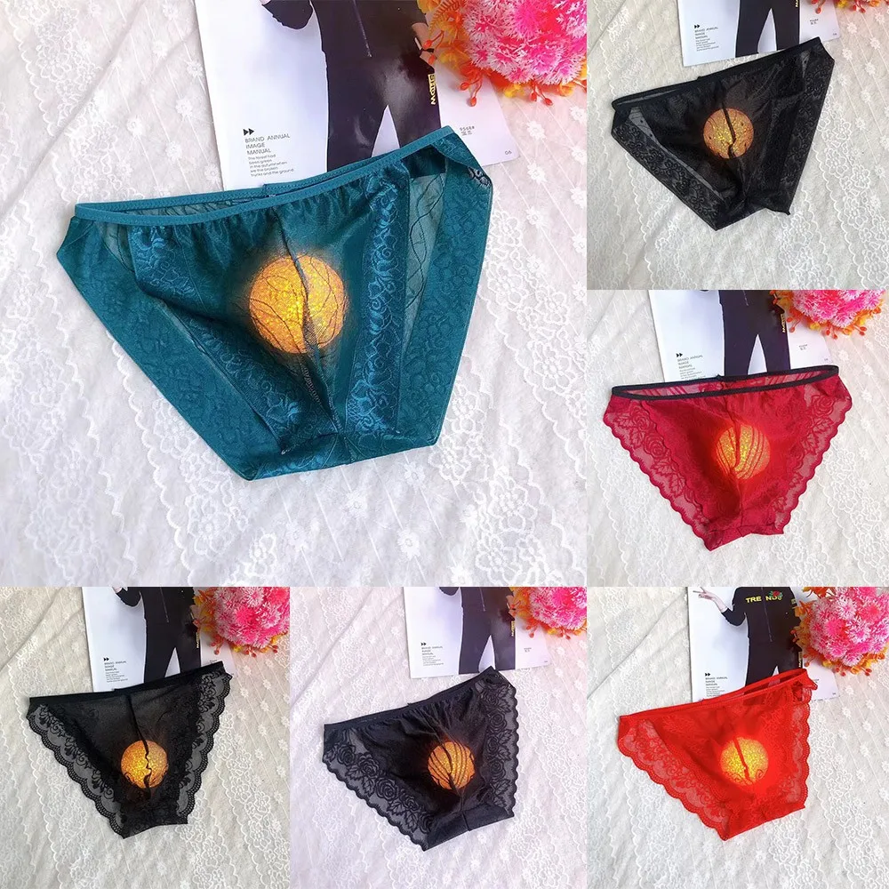 

Sexy Men Lace Mesh Underwear Sheer Bulge Pouch Bikini Briefs Low-Waist See-Through Briefs Erotic Temptation Male Underpants