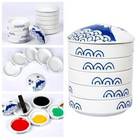 ceramic palette watercolor gouache paint palette jingdezhen hand painted blue and white five layer ink plate art supplies