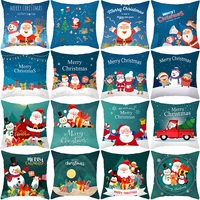 cartoon santa claus cushion cover christmas decor throw pillow cover for sofa office chair car home snowman elk pillow case blue