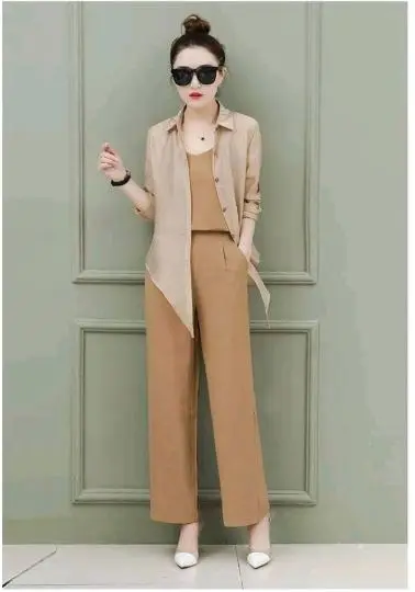 

Wide-Legged Pants Suit New Women Spring Korean Fashion Women'S Clothing Set Autumn Outfit Casual Clothes
