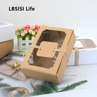 lbsisi life 12pcs kraft black paper gift box with window birthday wedding christmas candy cookie chocolate diy boxes