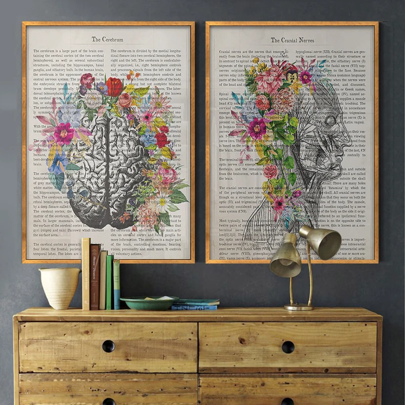 

Anatomy Medical Art Floral Brain Cranial Nerve Canvas Painting Retro Educational Poster Print Wall Picture Doctor Office Decor