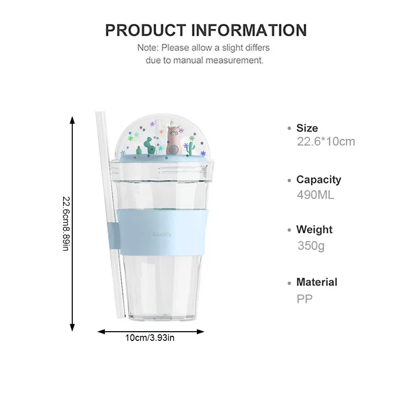 Милая пластиковая бутылка для воды YMEEI 490 мл с трубочкой защитой от ожогов