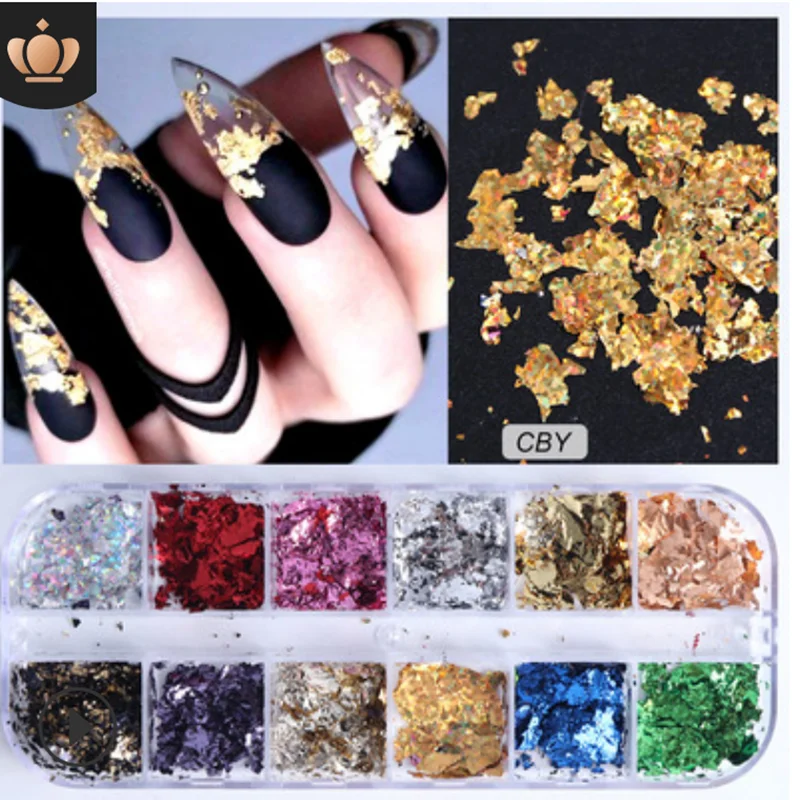 

Gold and silver foil fragments nail flash mirror nail flake pigment nail enhancement Sequin foil Decal