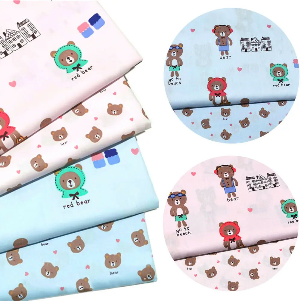 

75x45CM Pure Cotton Fabric Cute Cartoon Bears&Love Pattern For Baby Children Quilting Bedding Sheets Doll Clothes Home Textile