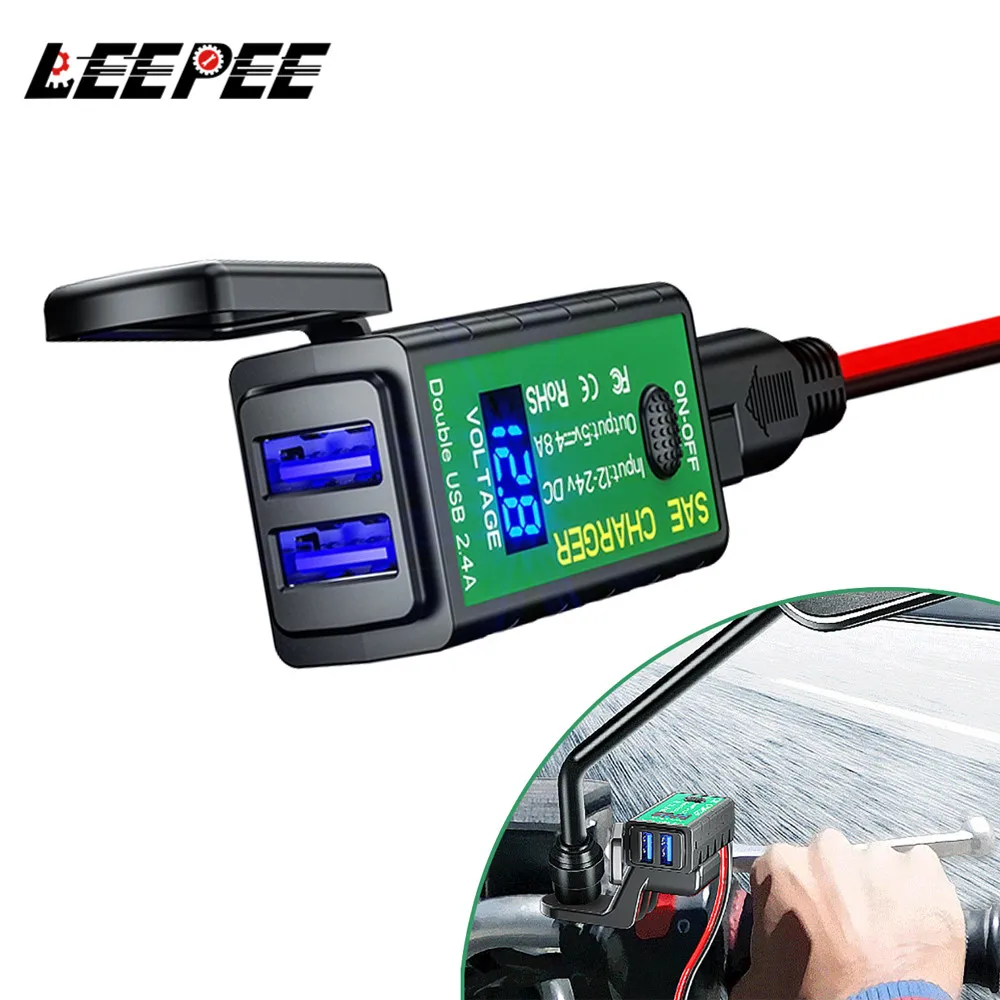 LEEPEE мотоцикла USB Зарядное устройство 3.1A/4.8A TYPE C с Вольтметр вкл/выкл длятелефона 12V