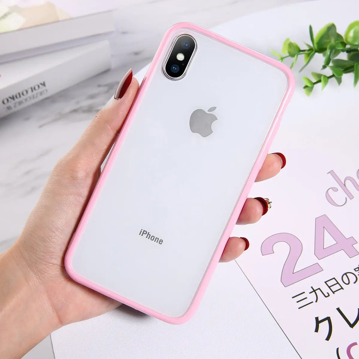 Розовый Lovebay прозрачные Простые Чехлы для телефона для iphone 11 Pro X XR XS Max пары TPU акрил для iphone 11 6 6S 7 8 Plus чехол - Цвет: Розовый