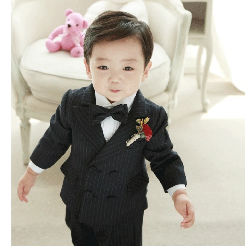 3 Pcs Black Stripes Toddler Boys Suits Birthday Wedding Formal clothes Children Suit Tuxedo Dress Party Boy cothing sets |
