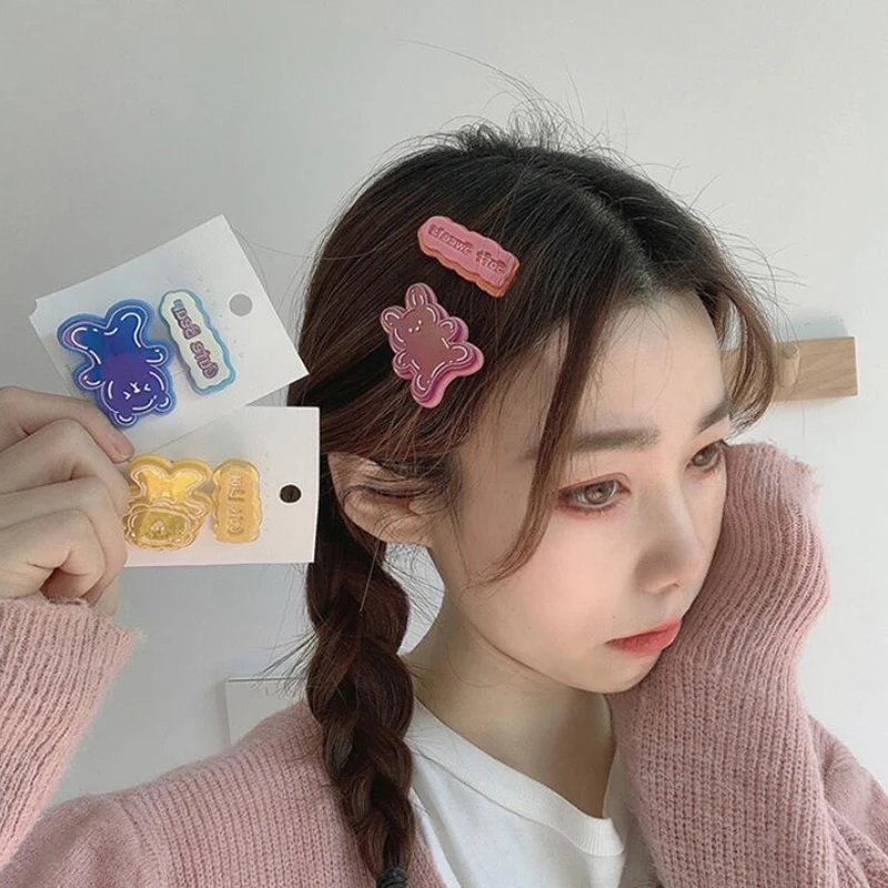 

2 Pcs/set New Girls Cute Cartoon Bear Rabbit Colorful Hair Clips Kids Lovely Hairpin Barrettes Headdress Hair Accessories