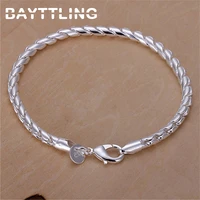 bayttling 8 inch silver color 4mm twisted rope snake chain bracelet for woman man fashion wedding party jewelry gift
