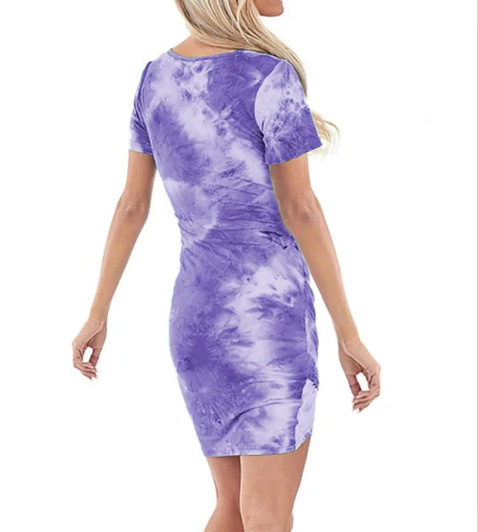 

Dresses 2021 New Sexy Elegant Tie-Dye Printed Short-Sleeved V-neck Irregular Dress