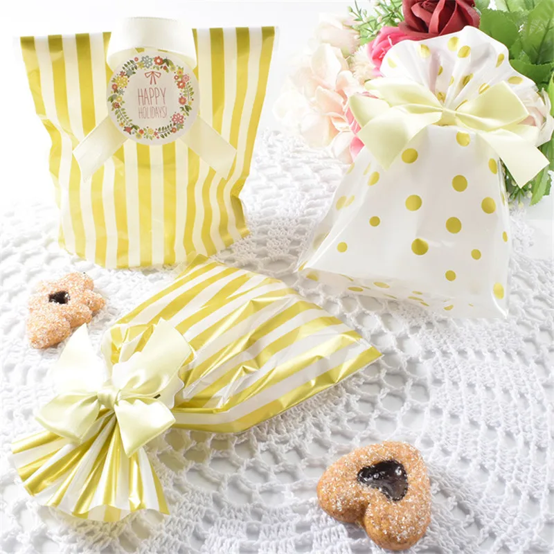 

10PC Dot Striped Candy Bags Chocolate Biscuit Packaging Pouch for Christmas Wedding Birthday Party Gifts(Without Sticker/Ribbon)