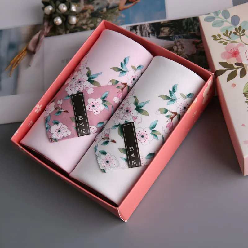 Женский носовой платок впитывающий пот 100% хлопок принт Сакура мягкий и тонкий 45*45