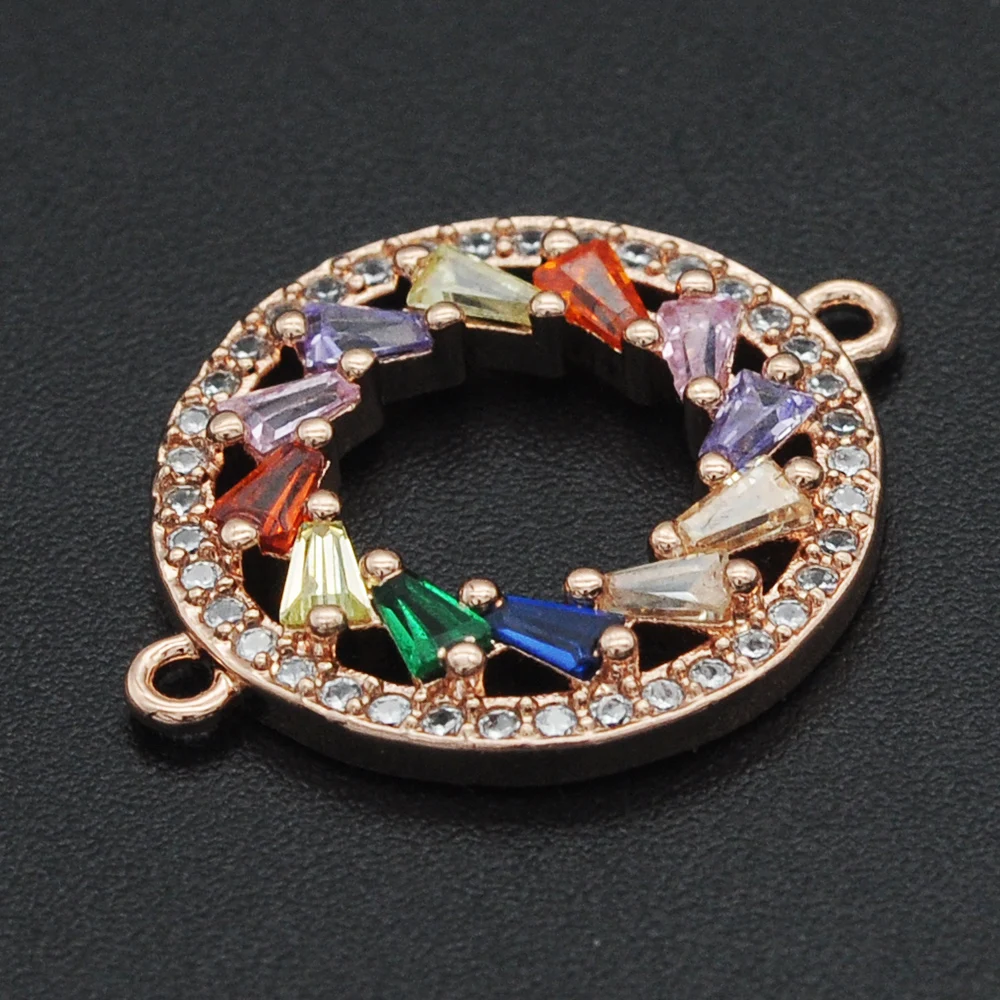 

17x21mm 100% Rainbow CZ Zircon DIY Jewelry Round Disc Connectors Charm Wholesale Bracelet Making Connector Custom Orders Welcome